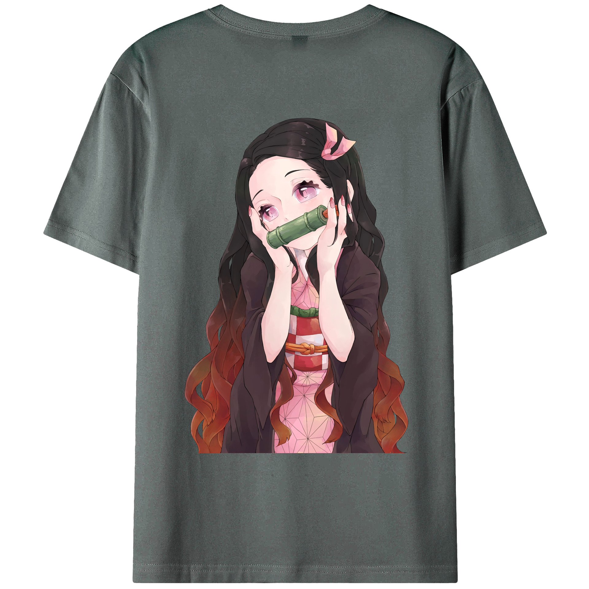 （画像用） 鬼滅の刃（きめつのやいば）竈門 禰󠄀豆子／かまど ねずこ Kamado Nezuko 綿100％ メンズ半袖Tシャツ（バックプリント） 通気性